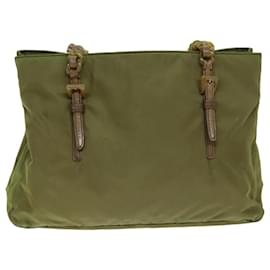 Prada-PRADA Chain Shoulder Bag Nylon Khaki Auth bs14447-Khaki