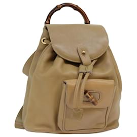 Gucci-GUCCI Bamboo Backpack Leather Beige 003 2058 0030 auth 74427-Beige