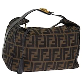 Fendi-FENDI Zucca Canvas Vanity Cosmetic Pouch Brown Black Auth 74573-Brown,Black