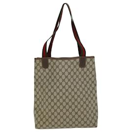Gucci-GUCCI GG Supreme Web Sherry Line Tote Bag PCVLeather Beige 40 02 003 auth 75398-Beige