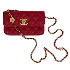 Chanel-WOC Camellia Quilted Caviar Leather Flap Bag Red-Red