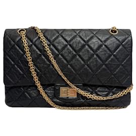 Chanel-2.55 Reissue Maxi Matelassè Lambskin Leather 2-Ways Flap Bag Black-Black