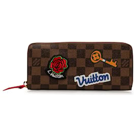 Louis Vuitton-Brown Louis Vuitton Damier Ebene Patches Clemence Wallet-Brown