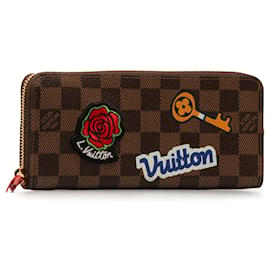 Louis Vuitton-Brown Louis Vuitton Damier Ebene Patches Clemence Wallet-Brown