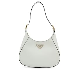 Prada-White Prada Spazzolato Cleo Hobo-White