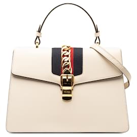 Gucci-White Gucci Sylvie Web Satchel-White