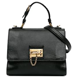 Dolce & Gabbana-Black Dolce & Gabbana Embossed Miss Monica Satchel-Black