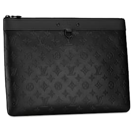 Louis Vuitton-Black Louis Vuitton Monogram Shadow Discovery Pochette Clutch Bag-Black