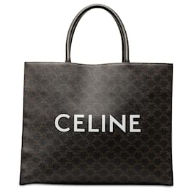 Céline-Black Celine Triomphe Cabas Horizontal Tote-Black