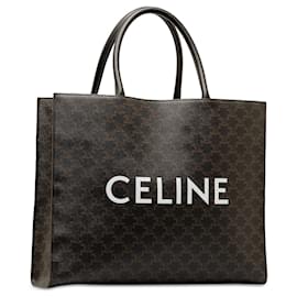 Céline-Black Celine Triomphe Cabas Horizontal Tote-Black