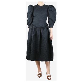 Simone Rocha Schwarzes strukturiertes Midikleid mit Puffärmeln – Größe UK 8 Schwarz