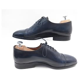 Berluti-BERLUTI SHOES 1426 Richelieu 7.5 41.5 BLUE LEATHER PERFORATED SHOES-Navy blue