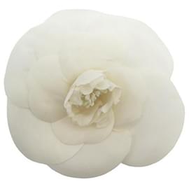 Chanel-VINTAGE CHANEL CAMELIA WHITE CANVAS BROOCH 1990-1991 WHITE CANVAS BROOCH-White