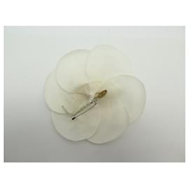 Chanel-VINTAGE CHANEL CAMELIA WHITE CANVAS BROOCH 1990-1991 WHITE CANVAS BROOCH-White