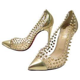 Christian Louboutin-NEW CHRISTIAN LOUBOUTIN SHOES SPIKE MOI PUMPS GOLD LEATHER 39 SHOES-Golden