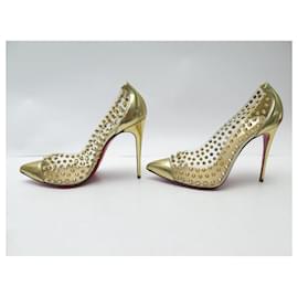Christian Louboutin-NEW CHRISTIAN LOUBOUTIN SHOES SPIKE MOI PUMPS GOLD LEATHER 39 SHOES-Golden