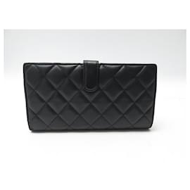 Chanel-CHANEL TIMELESS CC LOGO WALLET IN BLACK QUILTED LEATHER COIN PURSE-Black