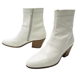 Céline-CELINE SHOES CUBAN ANKLE BOOTS LIZARD EMBOSSED calf leather 338413414C 37.5 SHOES-White
