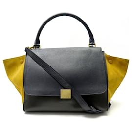 Céline-SAC A MAIN CELINE TRAPEZE MOYEN MODELE TRICOLORE BANDOULIERE CUIR ET DAIM-Autre