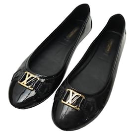 Louis Vuitton-NEUF CHAUSSURES LOUIS VUITTON BALLERINES OXFORD CUIR VERNI 38.5 NEW SHOES-Noir