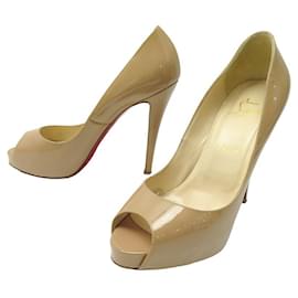 Christian Louboutin-CHRISTIAN LOUBOUTIN VERY PRIVATE SHOES 120 3080395 38.5 PATENT LEATHER SHOES-Beige