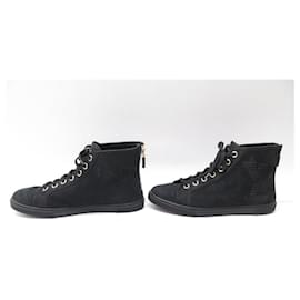 Louis Vuitton-NEUF CHAUSSURES LOUIS VUITTON MONTANTES LOGO PERFORE 38.5 EN DAIM SHOES-Noir