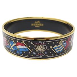 Hermès-HERMES BRACELET WITH FLAG PATTERN SIZE 23 CM LARGE BLACK ENAMEL BANGLE-Black