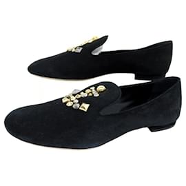 Louis Vuitton-NEW LOUIS VUITTON SHOES WITH STUDDED ANCHOR PATTERN 39 SUEDE BLACK SUEDE SHOES-Black