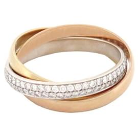 Cartier-CARTIER TRINITY PM RING 3 DIAMOND GOLDS 55 YELLOW GOLD ROSE WHITE 18K RING-Golden