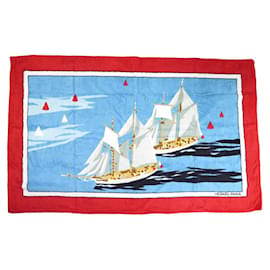 Hermès-DRAP DE PLAGE HERMES SERVIETTE NAVIRES BATEAUX EN COTON COTTON BEACH TOWEL-Rouge