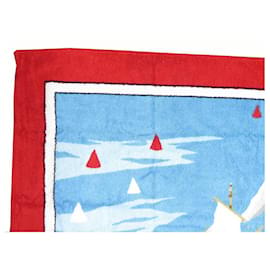 Hermès-DRAP DE PLAGE HERMES SERVIETTE NAVIRES BATEAUX EN COTON COTTON BEACH TOWEL-Rouge