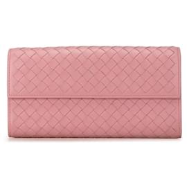 Bottega Veneta-Bottega Veneta Intrecciato Leather Long Wallet Pink in Very Good Condition-Pink