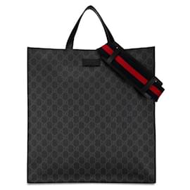 Gucci-Gucci GG Supreme 2WAY Tote Bag Black PVC Leather in Very Good Condition-Black