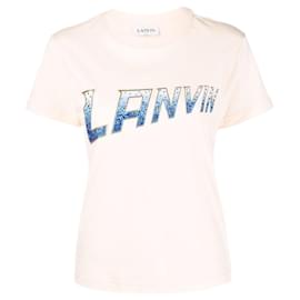 Lanvin-Lanvin Logo Crystal Embellished T Shirt-Pink