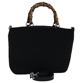 Gucci-GUCCI Bamboo Hand Bag Canvas 2way Black 000 1998 0540 Auth ep4188-Black