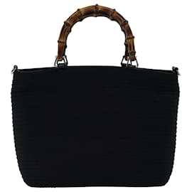 Gucci-GUCCI Bamboo Hand Bag Canvas 2way Black 000 1998 0540 Auth ep4188-Black