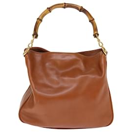 Gucci-GUCCI Bamboo Hand Bag Leather Brown 001 1014 1638 Auth bs14725-Brown