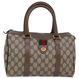 Gucci-GUCCI GG Supreme Web Sherry Line Boston Bag PVC Beige 002 615 6838 auth 76396-Beige