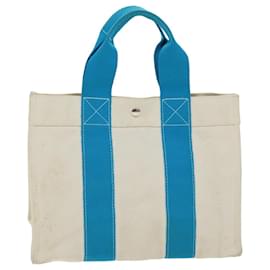 Hermès-HERMES Bora Bora PM Tote Bag Canvas Light Blue White Auth bs14840-White,Light blue
