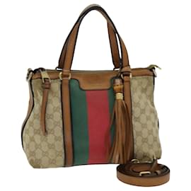 Gucci-GUCCI GG Canvas Web Sherry Line Hand Bag 2way Beige Red Green 353114 auth 75982-Red,Beige,Green