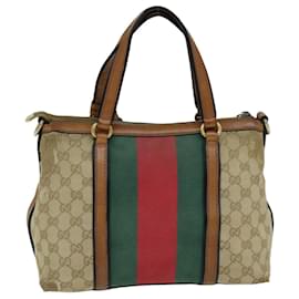 Gucci-GUCCI GG Canvas Web Sherry Line Hand Bag 2way Beige Red Green 353114 auth 75982-Red,Beige,Green