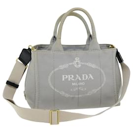 Prada-PRADA Canapa PM Hand Bag Canvas 2way Gray Auth 75341-Grey