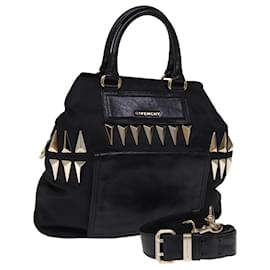 Givenchy-GIVENCHY Hand Bag Nylon Leather 2way Black Auth bs14553-Black