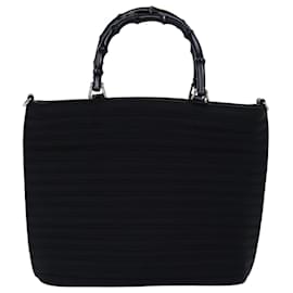 Gucci-GUCCI Bamboo Hand Bag Nylon 2way Black 000 1998 0588 Auth ep4254-Black