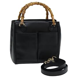 Gucci-GUCCI Bamboo Hand Bag Leather 2way Black 000 2122 0316 auth 75691-Black