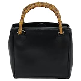 Gucci-GUCCI Bamboo Hand Bag Leather 2way Black 000 2122 0316 auth 75691-Black