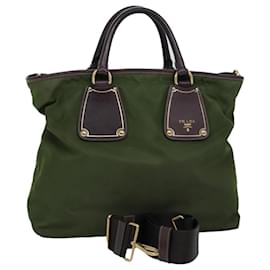 Prada-Prada Hand Bag Nylon 2way Khaki Auth 76128-Khaki