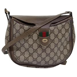 Gucci-GUCCI GG Supreme Web Sherry Line Shoulder Bag PVC Leather Beige Auth ep4259-Beige