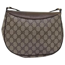 Gucci-GUCCI GG Supreme Web Sherry Line Shoulder Bag PVC Leather Beige Auth ep4259-Beige