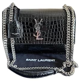 Saint Laurent-Saint Laurent Sunset medium crocodile-embossed leather bag-Black